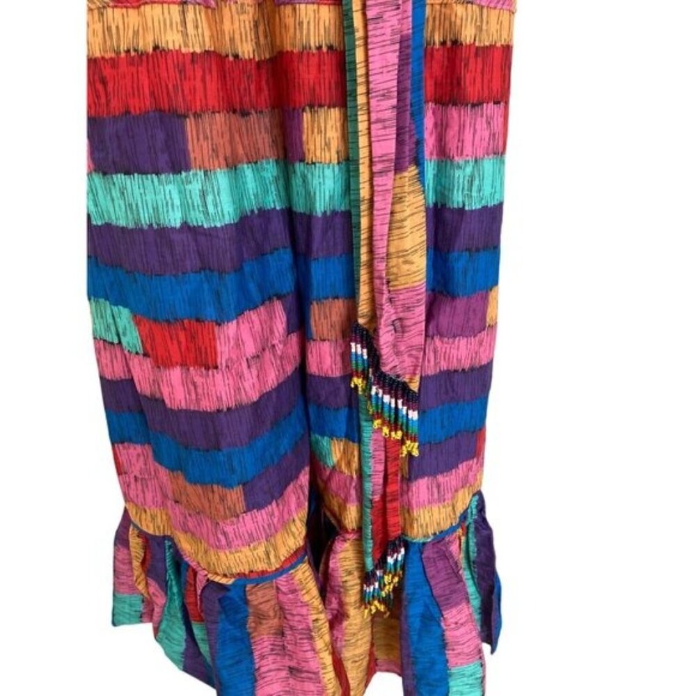 Farm Rio Tropical Maxi Dress With Vibrant Multicolor Print & Waist Tie Belt - Picture 4 of 8
